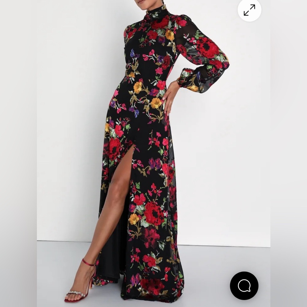 Lulus Graceful Arrival Black Floral Burnout Backless Maxi Dress Size Medium